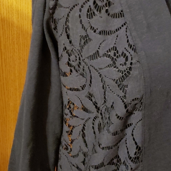 Logo lori Goldstein lace open front black cardigan - Picture 2 of 6
